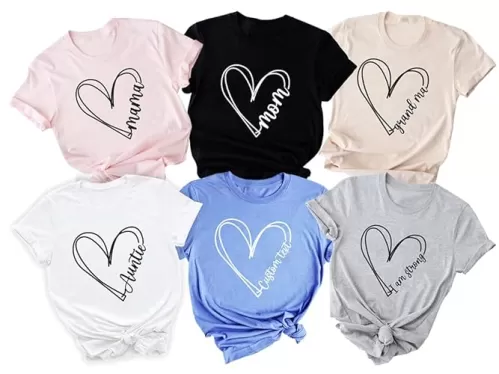 Custom Text Heart Line Shirt, Double Heart Shirt, Your Name Heart Line Shirt, Custom Grandma Shirt, Personalized Mom Shirt, Customized Heart
