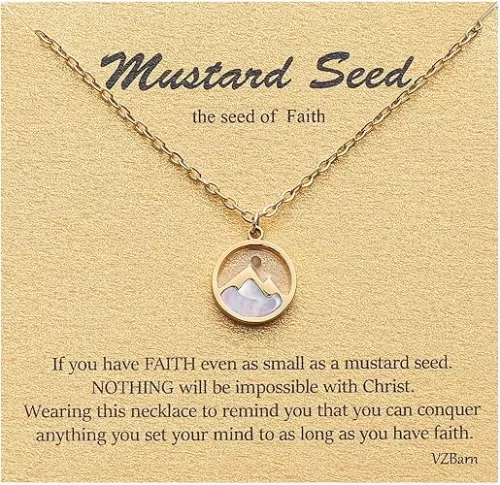 Dainty 14k Gold Plated Stainless Steel Faith Necklace for Women Tiny Move Mountains Charm Choker Christian Jewelry Gift