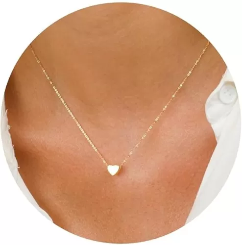 Dainty Gold Heart Necklace for Women - 14K Gold/Silver Plated Cute Heart Handmade Disc Circle Bee Choker Adjustable Necklace for Women Trendy Jewelry