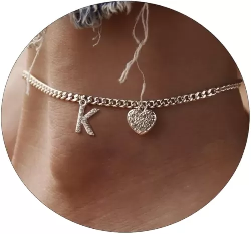 Dainty Silver Initial Heart Anklets for Women Personalized Sparkle Ankle Bracelets Simple Letter Anklet Everyday Jewelry Gift for Her