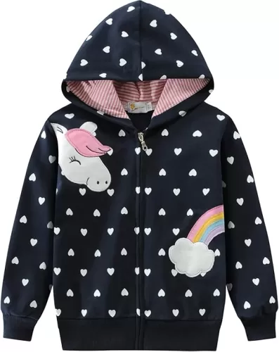 DDSOL Toddler Girl Zip Up Hoodie Dinosaur Jacket Hooded Heart Sweatshirt Fall Winter Kid Long Sleeve Shirt Pullover Top
