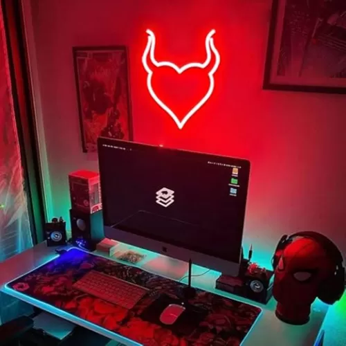 Devil Heart Neon Sign, Red Neon Heart for Bedroom, Halloween USB Powered LED Light Wall Decor, Demon Aesthetic for Party-10" Red