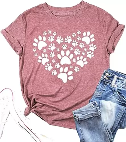 Dog Lover Shirts for Women - Cat Paw Graphic Tee Dog Mom Gifts Girls Heart Tops