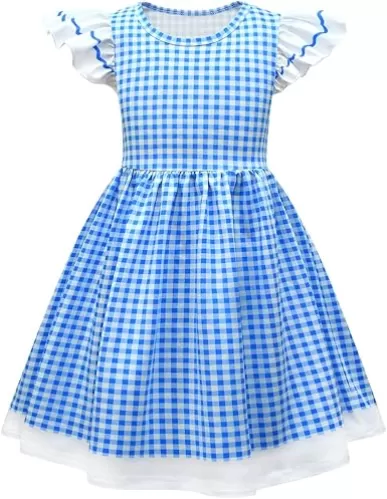 Dorrothy Blue and White Gingham Flutter Sleeve Party Dress for Girls