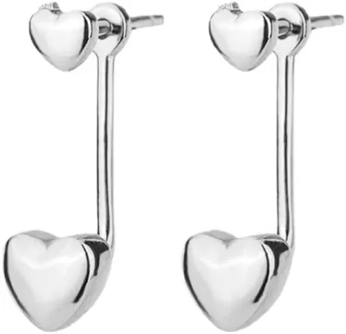 Double Heart Ear Jacket Earrings 925 Sterling Silver for Women Love Hearts Cartilage Sleeper 2 in 1 Studs Front Back Wrap Earring Cute Drop Jewelry Gifts Hypoallergenic