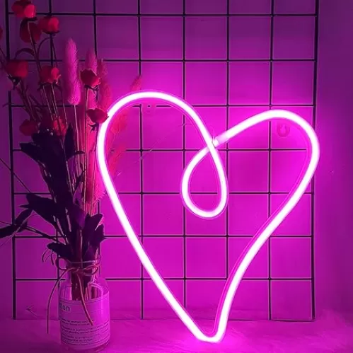 ENUOLI Love Heart Neon Signs, Wall Light for Bedroom, Battery/USB Operated Pink Neon Lights, Retro Lamp Night Lights for Valentine's, Party, Wedding Christmas, Bar(Heart)