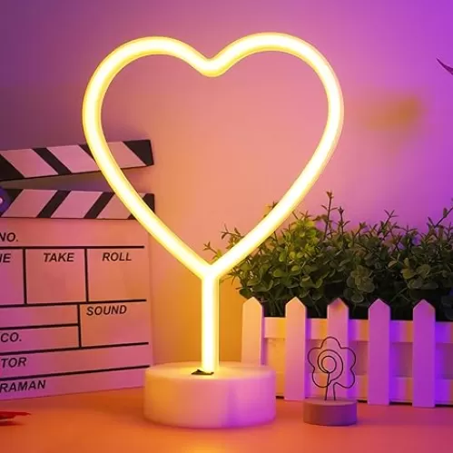 ENUOLI Neon Night Light Heart Shaped Lamp USB & Battery Powered Hanging Heart Love Neon Sign Wedding Novelty Home Decor Birthday Party Christmas Party Kids Room Living Room Bedroom Bar