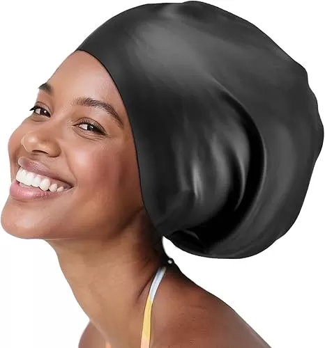 Extra Large Silicone Swim Cap for Long Hair - Waterproof Swimming Caps for Adults ; Comfort-Fit Tear-Resistant Bathing Cap to Keep Hair Dry