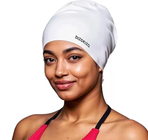 Extra Large Silicone Swim Cap for Long Hair, High Elasticity Durable Waterproof Swimming Cap for Women and Men Adults with Dreadlocks, Weaves, Extensions, Braids & Curls, Keep Hair Dry