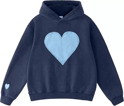 FAIABLE Womens Oversized Heart Patch Couples Hoodies Sweatshirts Heavyweight Vintage Fleece Hoodies for Women 2025