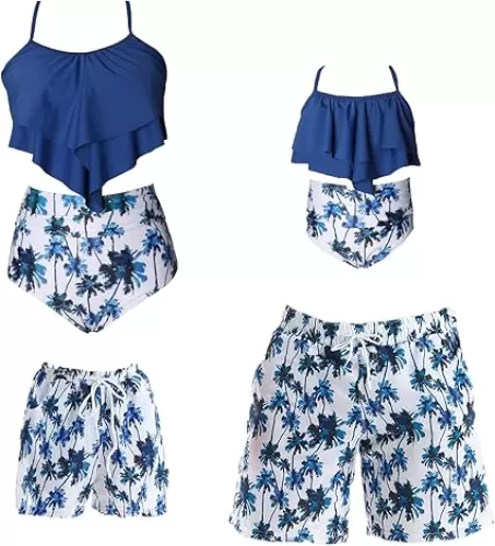Family Matching Swimwear, Women Bikini Set, Mother Daughter Swimsuits Father Son Trunks Bathing Suit