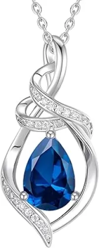 FANCIME Teardrop Gemstone Necklace for Women S925 Sterling Silver Elegant Ribbon Pendent Birthday Gifts for Her, 16"+2" Inches
