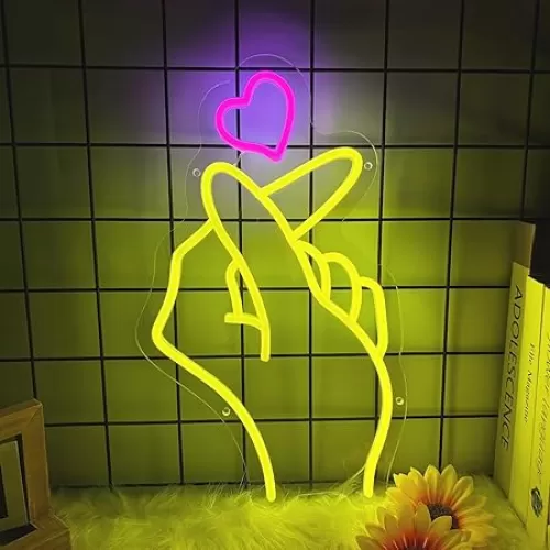 Finger Heart Neon Sign, Hand Love Neon Signs for Wall Decor, Heart LED Sign for Valentines Day Gift, USB Powered Dimmable Neon Light for Home, Bedroom, Party, Wedding Decor