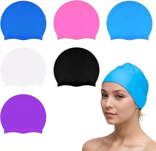 Fumwase 6PCS Silicone Swim Caps Swimming Cap Women Men Small Head Waterproof Swimming Hat Elastic Swimming Cap for Long and Short Hair