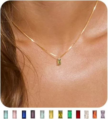 FUNEIA Diamond Necklaces for Women 14K Gold Plated Emerald Birthstone Necklace for Women Mothers Dainty Gold Necklace Blue Green Cubic Zirconia Pendant Necklace Birthday Gifts for Women Jewelry