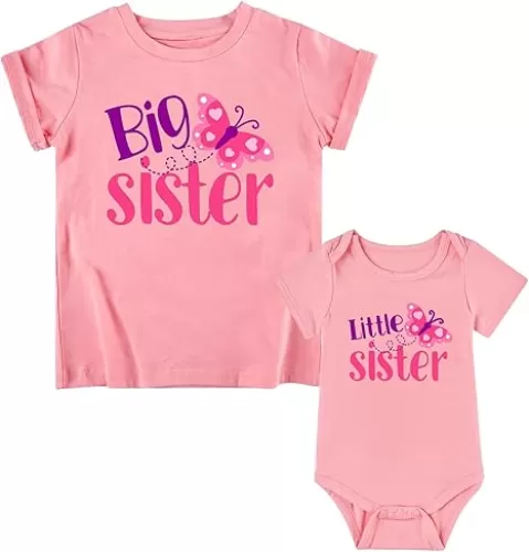 Funnycokid Big Sister Little Sister Matching Outfits Toddler Girl Shirt Newborn Clothes
