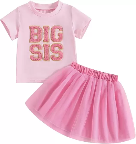 FYBITBO Big Sister Outfits For Toddlers Girls Kids Big Sister T-Shirt &Tulle Tutu Skirt Dress Sister Matching Clothes Set