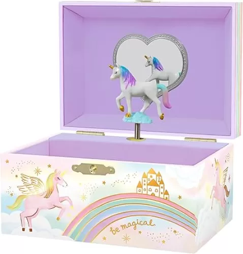 Giggle & Honey Musical Jewelry Box for Girls - Kids Jewelry Box, Unicorn Toys for Girls 4-6, Unicorn Gifts, 6 x 4.7 x 3.5 in