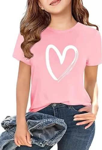 Girls Short Sleeve T Shirts Kids Summer Tops Crewneck Basic Graphic Tees 5-14 Years