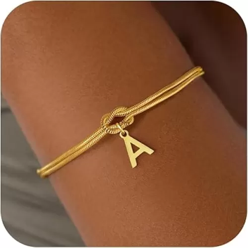 Gold Initial Bracelets for Women Girls - 18K Gold Plated Knot Initial Bracelet Teen Girl Gifts Trendy Stuff Dainty Gold Love Knot Bracelets for Women Friend Bridesmaid Proposal Gifts