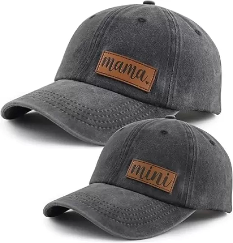 Goyklrb 2PCS Mama and Mini Matching Baseball Cap for Mom Kids, Funny Adjustable Leather Patch Parent-Child Hat