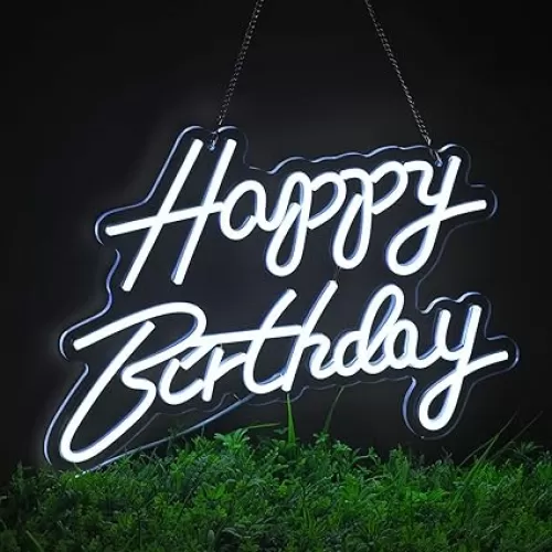 Happy Birthday Neon Sign for Wall Decor, with Dimmable Switch, Reusable Neon Light Sign for All Party Decoration(17X12inches, White)