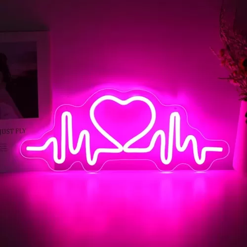 Heart Beat Neon Sign, Pink LED Neon Light for Wall Decor, Love Logo USB Heart Lighting for Bedroom, Valentines Day, Home, Bar, Party, Wedding, 16.5"x6.7"