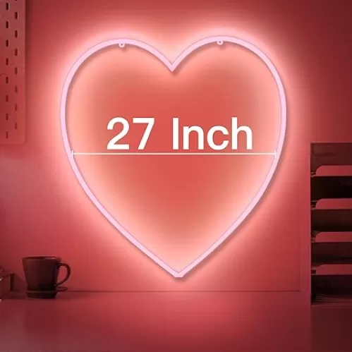 Heart Neon Signs for Wall Decor: LED Pink Light Lamp Decorations with USB Power - Table & Wall Decoration for Valentines Day/Bedroom/Girl's Room/Dorm/Wedding/Party Home Decor