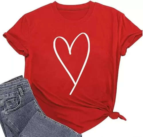 Heart Shirt for Womens Crewneck Short Sleeve Summmer Tee Casual Cotton Heart Printed T-Shirts