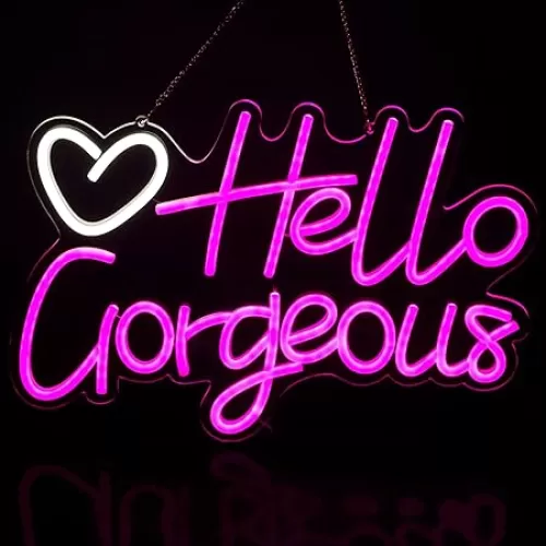 Hello Gorgeous Neon Light for Wall Decor Night Light, Pink LED Neon White Heart Decorative Neon Wall Light for Girls Room Holiday Party Romantic Wedding Decor USB Power Supply 5V