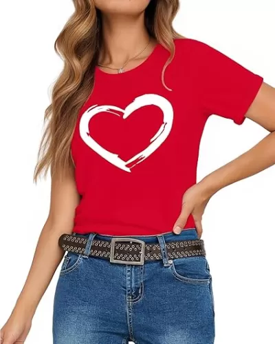 HERLOLLYCHIPS Women Cute Heart Graphic Crewneck Short Sleeve Regular Fit Casual Tee T-Shirts Tshirt Tops