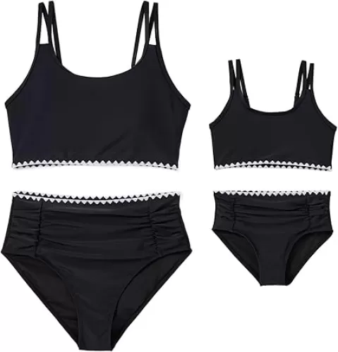 IFFEI Mommy and Me Swimsuits Color Block High Waisted Bikini Sets for Women and Girls Two Piece Bathing Suit Swimwear