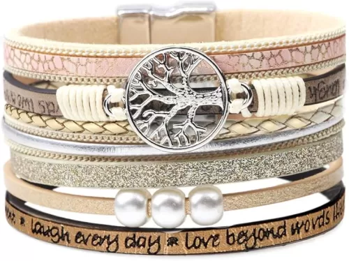 Inspirational Tree of Life Leather Bracelets for Women, Birthday Mothers Day Jewelry Gifts for Teen Girls