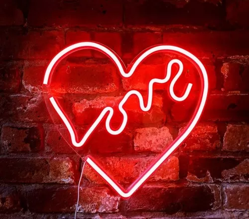 Isaac Jacobs 14" x 14" inch LED Neon Red “Love” Heart Wall Sign For Cool Light, Wall Art, Bedroom Decorations, Home Accessories, Party, and Holiday Decor: Powered by USB Wire (HEART)