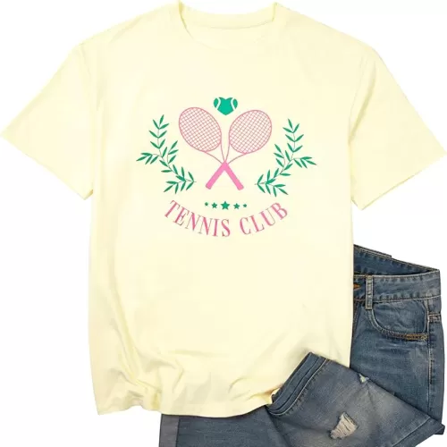 JINTING Tennis Shirts for Women - Tennis Club Heart Graphic Tees Game Day Short Pullover Tops Fans Gifts