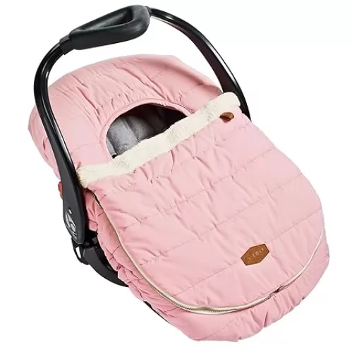 JJ Cole Winter Baby Car Seat Cover - Winter Weather Protection for Baby Seat or Stroller with Warm Sherpa Lining - Blush Pink