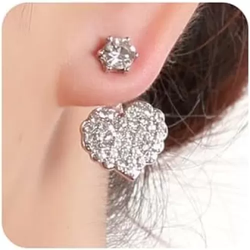Jumwrit Silver Rhinestone Heart Dangle Earrings - Ear Jacket Cuffs & Studs - Hypoallergenic & Lightweight - Perfect for Parties, Prom & Daily Wear