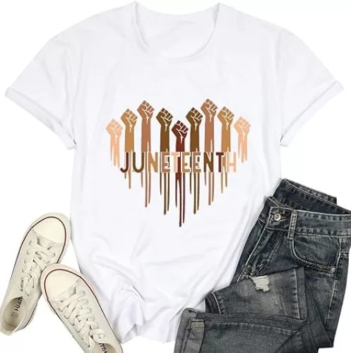 Juneteenth Shirts Women African American Tshirts Celebrate 1865 Freedom Shirt Black History Shirts Graphic Heart Tee Tops