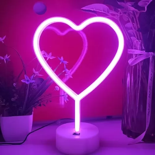 JYWJ Neon Signs with Holder Base, USB or 3-AA Battery Powered Neon Light, LED Desktop Wall Decoration, Various Parties, Decoration of Business Premises(Heart)