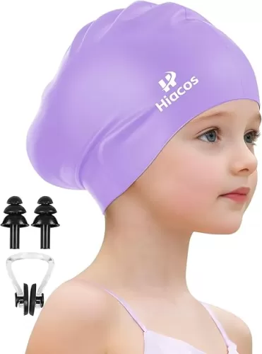 Kids Swim Cap for Girls Boys, 2 Size Silicone Swimming Cap for Long Hair, Waterproof Swim Hats for Toddlers Children Teens to Keep Hair Dry
