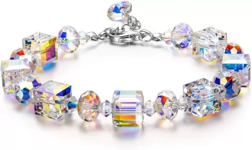 LADY COLOUR ♥ A Little Romance ♥ Sterling Silver Bracelets for Women Northern Lights Crystals Bracelet 7"+2" Extension, Packaged with Jewelry Box, Mother's Day Birthday Anniversary Jewelry Gift for Women Girls