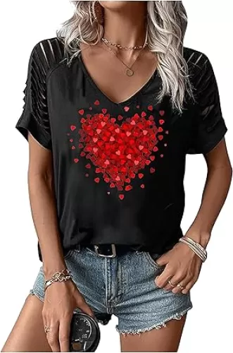 LANMERTREE Cut Out V Neck T Shirts Nashville Outfits for Women Casual Loose Shirt Country Music Graphic Tee Shirts
