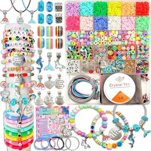 leitait Girls Toys Bracelet Making Kit -3400pcs Charm Jewelry Making Kit Supplies, Unicorn/Mermaid Crafts Birthday Christmas Gifts for Girls Ages 5 6 7 8 9 10 11 12 Years Old