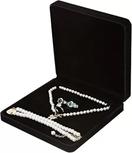 LETURE Velvet Jewelry Set Box, Velvet Gift Box for Bracelet Necklace Earring Ring (Black)