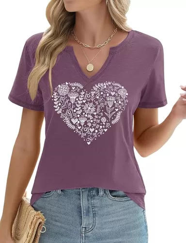 LOMON Womens Short Sleeve T Shirts V Neck Cute Basic Tee Summer Tops Dressy Casual