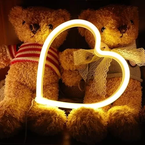 Love Heart Neon Sign, LED Neon Lamp with Warm Yellow Light Color Powered by USB Cable Sign Neon Night Light for Room Wall Hanging Decor Christmas Wedding Birthday Gifts for Boys Girls Kids
