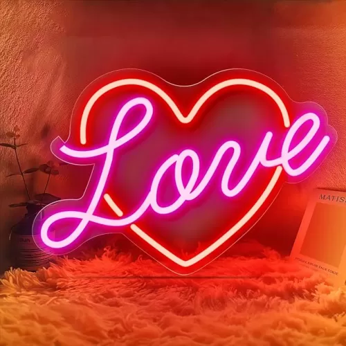 Love Heart neon Sign, Neon Love Sign Dimmable LED Neon Lights USB Powered for Girls Girlfriend Women Wedding Valentine's Day Bridal Shower Birthday Christmas Party Decoration（Pink & Red）