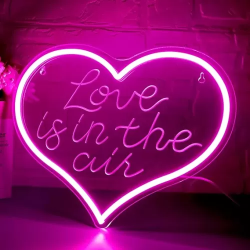 Love is In The Air Neon Sign for Wall Decor Wedding Neon Sign Pink Heart Decor for Girls Room Pink Lights for Valentines Day Weeding Party Aesthetic Light Gifts for Girls Size 13.8 * 10.9in(GLND233)