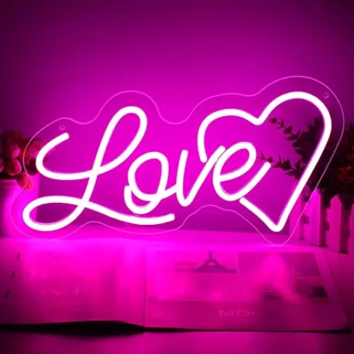 Love Neon Sign Wedding Neon Sign, Neon Heart Light for Wall Decor Engagement Personalized Gifts, Proposal Birthday Party Girls, Valentine's, Anniversary, Room Bathroom Decoration Gift
