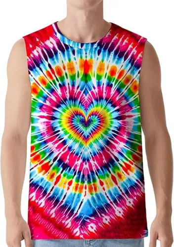 Men's Tie Dye Shirt Sleeveless T Shirts Mens Tank Tops Hippies Senior Tees